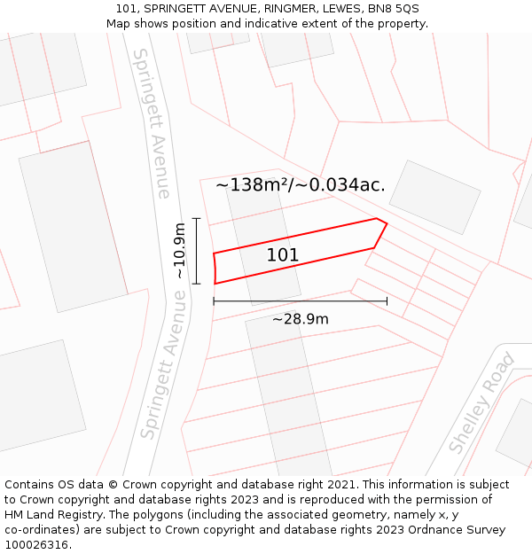 101, SPRINGETT AVENUE, RINGMER, LEWES, BN8 5QS: Plot and title map
