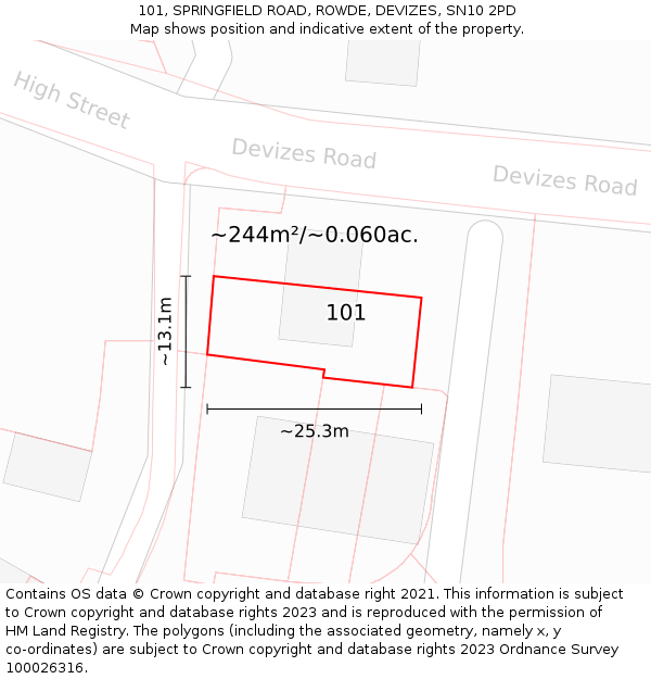 101, SPRINGFIELD ROAD, ROWDE, DEVIZES, SN10 2PD: Plot and title map