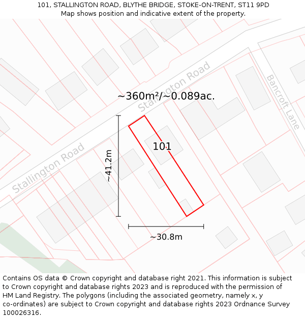 101, STALLINGTON ROAD, BLYTHE BRIDGE, STOKE-ON-TRENT, ST11 9PD: Plot and title map