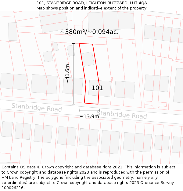 101, STANBRIDGE ROAD, LEIGHTON BUZZARD, LU7 4QA: Plot and title map