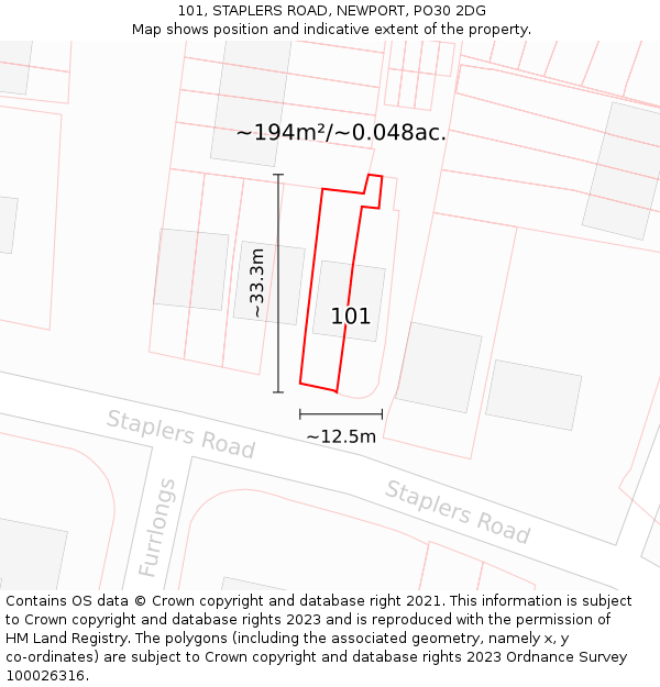 101, STAPLERS ROAD, NEWPORT, PO30 2DG: Plot and title map