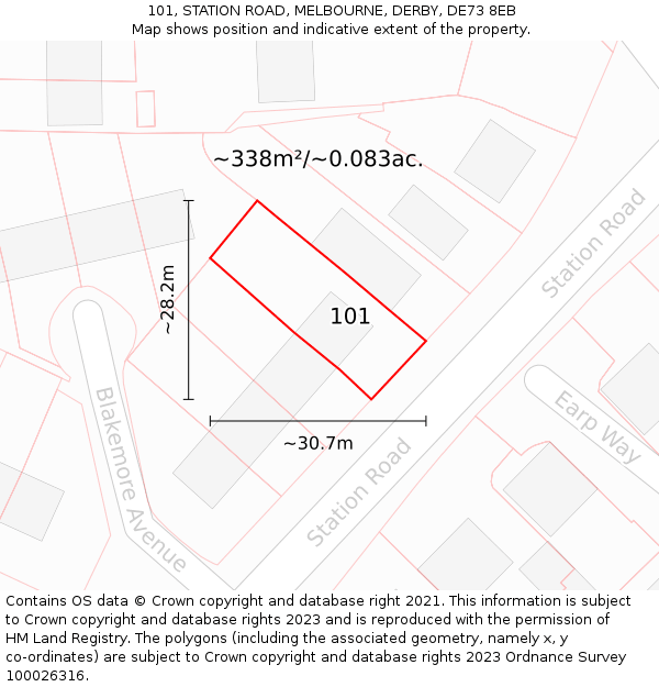 101, STATION ROAD, MELBOURNE, DERBY, DE73 8EB: Plot and title map