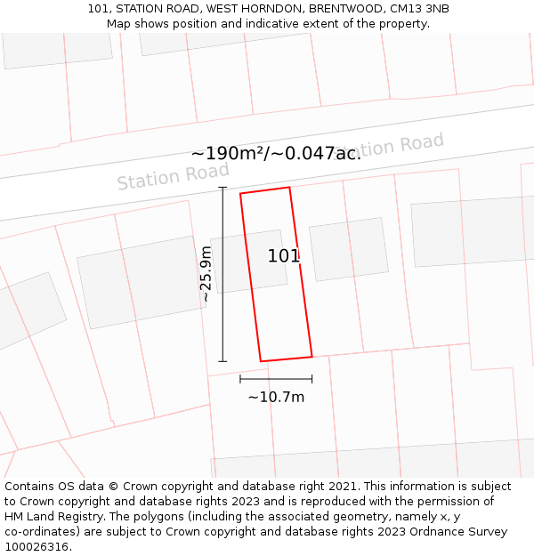 101, STATION ROAD, WEST HORNDON, BRENTWOOD, CM13 3NB: Plot and title map