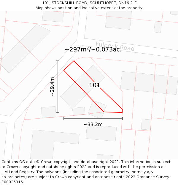 101, STOCKSHILL ROAD, SCUNTHORPE, DN16 2LF: Plot and title map
