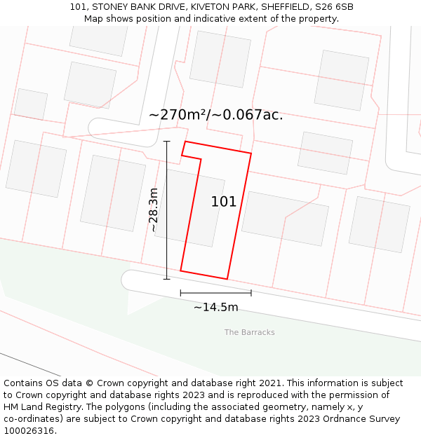 101, STONEY BANK DRIVE, KIVETON PARK, SHEFFIELD, S26 6SB: Plot and title map