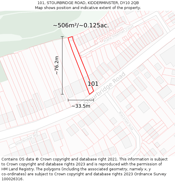 101, STOURBRIDGE ROAD, KIDDERMINSTER, DY10 2QB: Plot and title map