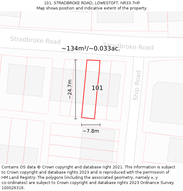 101, STRADBROKE ROAD, LOWESTOFT, NR33 7HP: Plot and title map