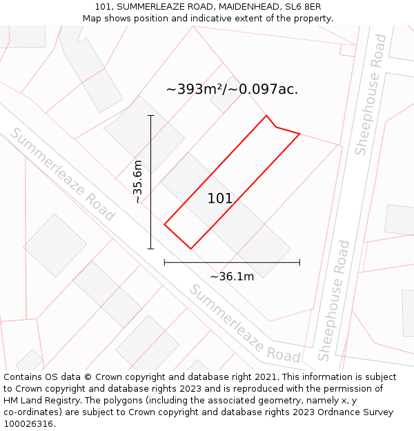 101, SUMMERLEAZE ROAD, MAIDENHEAD, SL6 8ER: Plot and title map