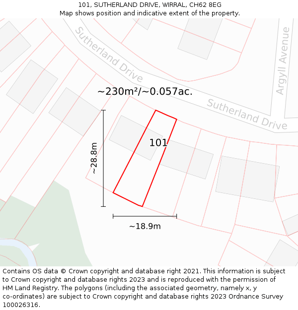 101, SUTHERLAND DRIVE, WIRRAL, CH62 8EG: Plot and title map