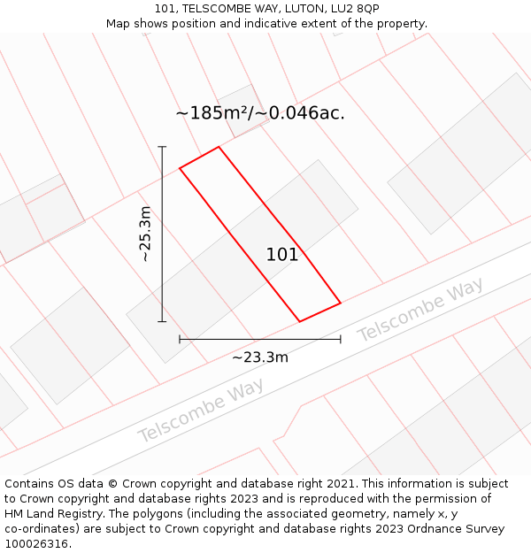 101, TELSCOMBE WAY, LUTON, LU2 8QP: Plot and title map