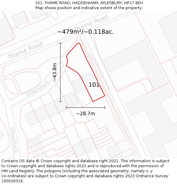 101, THAME ROAD, HADDENHAM, AYLESBURY, HP17 8EH: Plot and title map