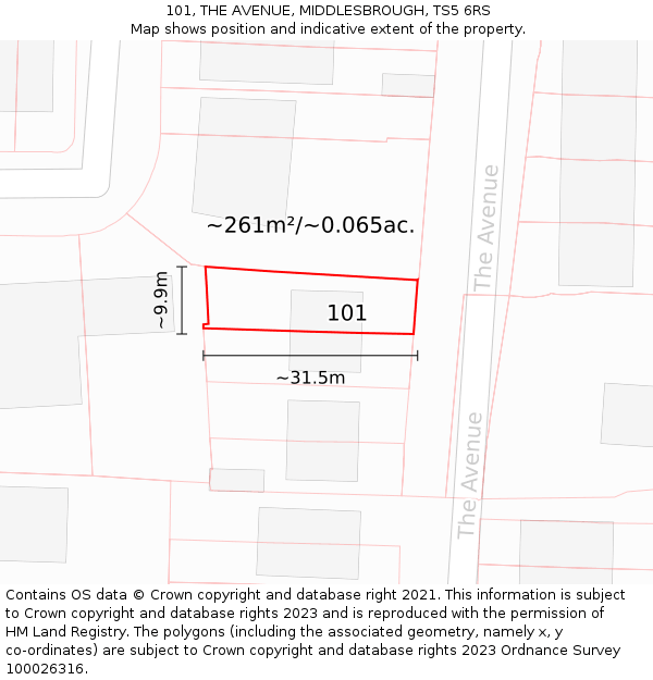 101, THE AVENUE, MIDDLESBROUGH, TS5 6RS: Plot and title map