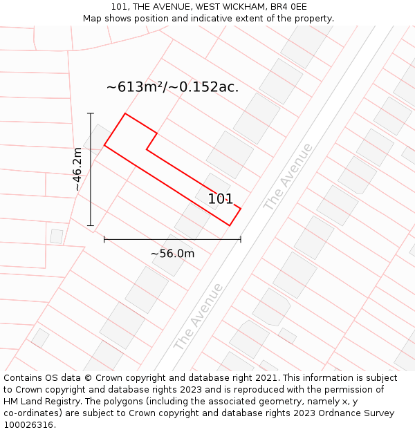 101, THE AVENUE, WEST WICKHAM, BR4 0EE: Plot and title map