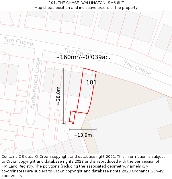 101, THE CHASE, WALLINGTON, SM6 8LZ: Plot and title map