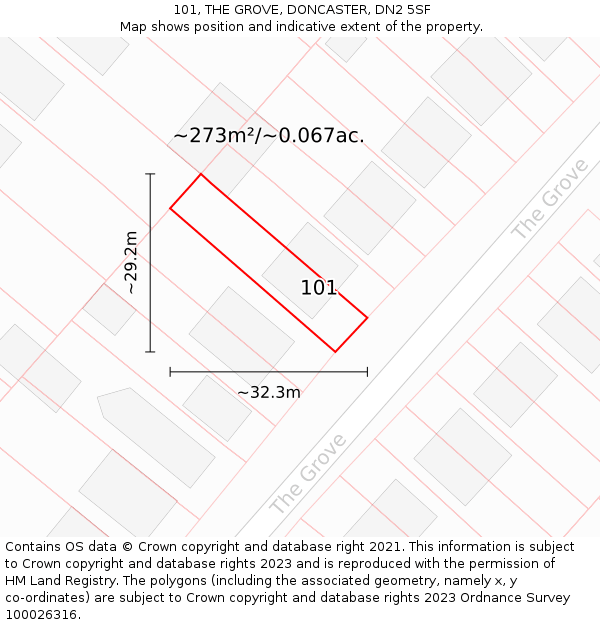 101, THE GROVE, DONCASTER, DN2 5SF: Plot and title map