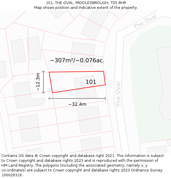 101, THE OVAL, MIDDLESBROUGH, TS5 8HR: Plot and title map