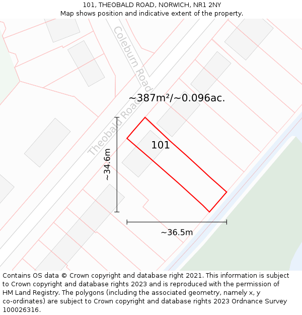 101, THEOBALD ROAD, NORWICH, NR1 2NY: Plot and title map