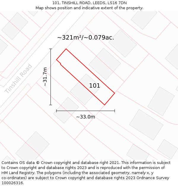 101, TINSHILL ROAD, LEEDS, LS16 7DN: Plot and title map