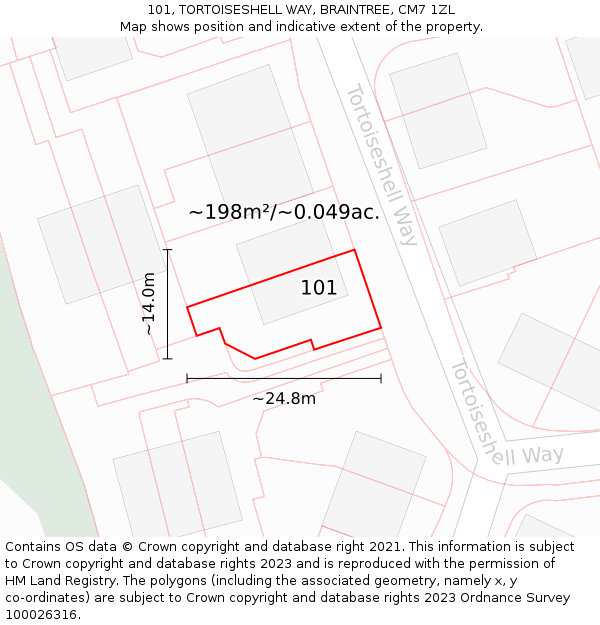 101, TORTOISESHELL WAY, BRAINTREE, CM7 1ZL: Plot and title map