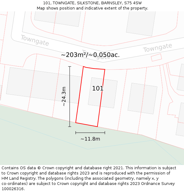 101, TOWNGATE, SILKSTONE, BARNSLEY, S75 4SW: Plot and title map