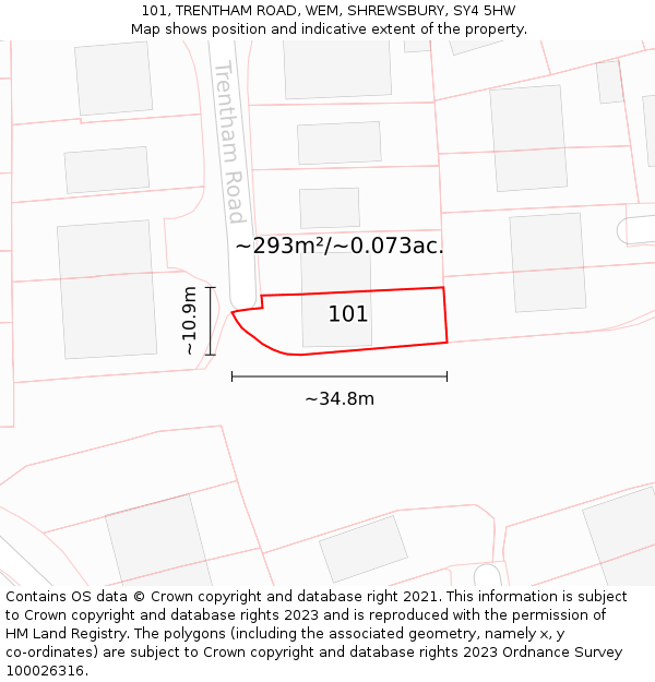 101, TRENTHAM ROAD, WEM, SHREWSBURY, SY4 5HW: Plot and title map