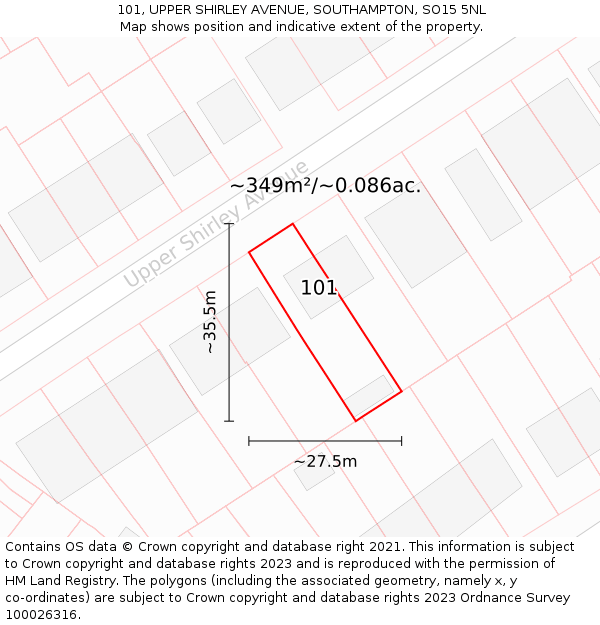 101, UPPER SHIRLEY AVENUE, SOUTHAMPTON, SO15 5NL: Plot and title map