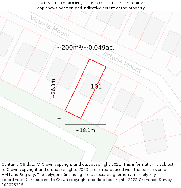 101, VICTORIA MOUNT, HORSFORTH, LEEDS, LS18 4PZ: Plot and title map
