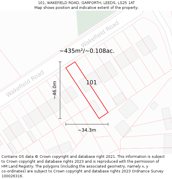 101, WAKEFIELD ROAD, GARFORTH, LEEDS, LS25 1AT: Plot and title map