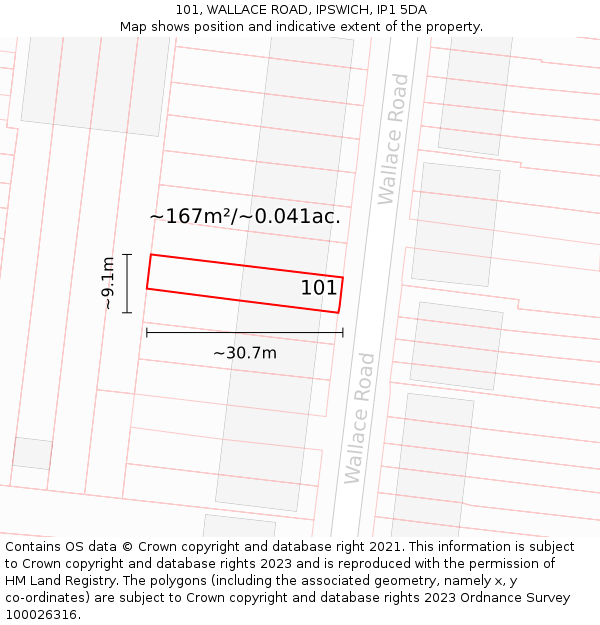 101, WALLACE ROAD, IPSWICH, IP1 5DA: Plot and title map