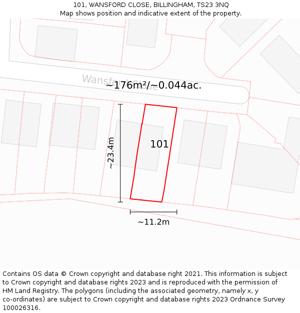 101, WANSFORD CLOSE, BILLINGHAM, TS23 3NQ: Plot and title map