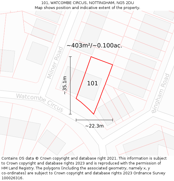 101, WATCOMBE CIRCUS, NOTTINGHAM, NG5 2DU: Plot and title map