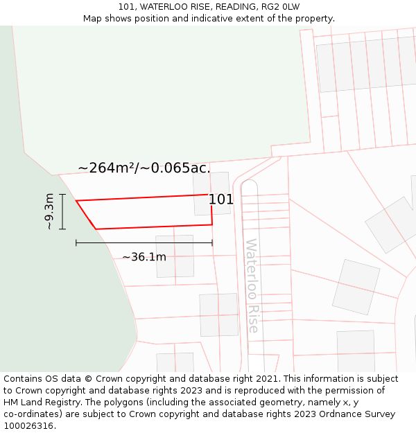 101, WATERLOO RISE, READING, RG2 0LW: Plot and title map