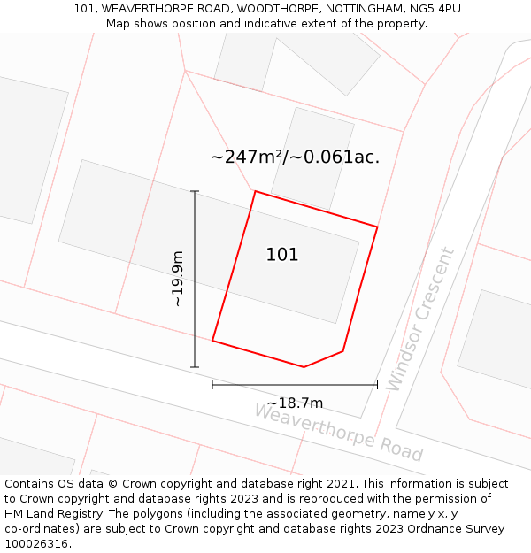 101, WEAVERTHORPE ROAD, WOODTHORPE, NOTTINGHAM, NG5 4PU: Plot and title map
