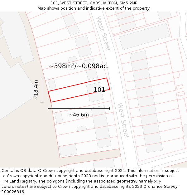 101, WEST STREET, CARSHALTON, SM5 2NP: Plot and title map