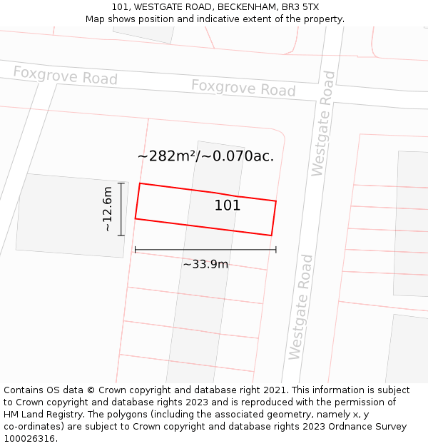 101, WESTGATE ROAD, BECKENHAM, BR3 5TX: Plot and title map