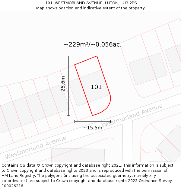 101, WESTMORLAND AVENUE, LUTON, LU3 2PS: Plot and title map