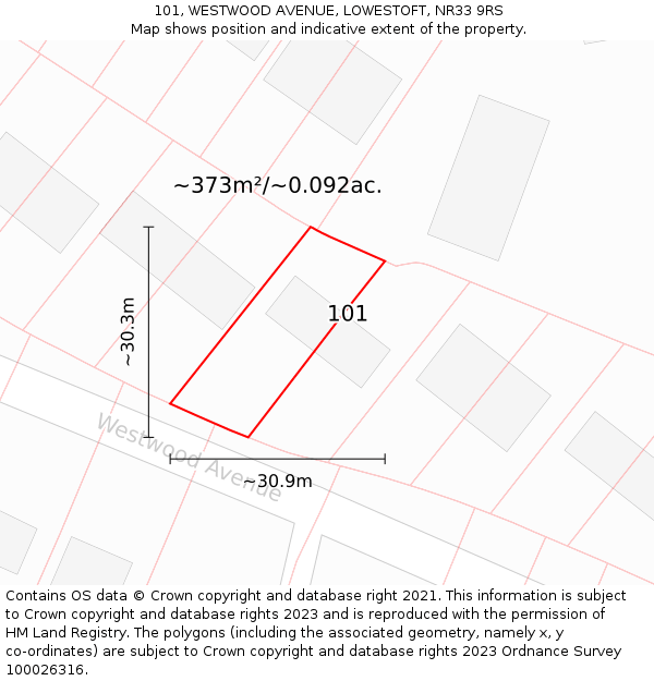 101, WESTWOOD AVENUE, LOWESTOFT, NR33 9RS: Plot and title map