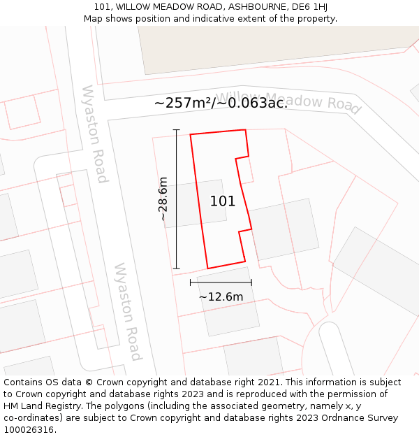 101, WILLOW MEADOW ROAD, ASHBOURNE, DE6 1HJ: Plot and title map
