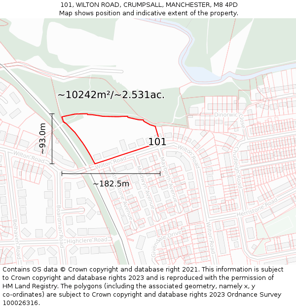 101, WILTON ROAD, CRUMPSALL, MANCHESTER, M8 4PD: Plot and title map