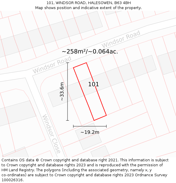 101, WINDSOR ROAD, HALESOWEN, B63 4BH: Plot and title map