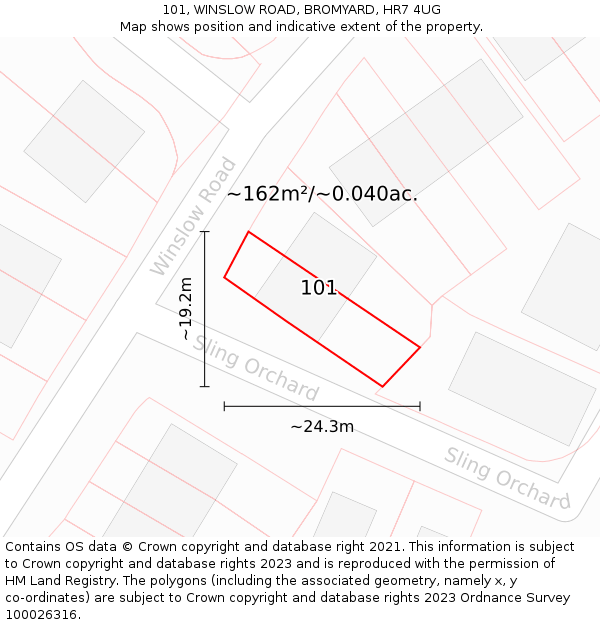 101, WINSLOW ROAD, BROMYARD, HR7 4UG: Plot and title map