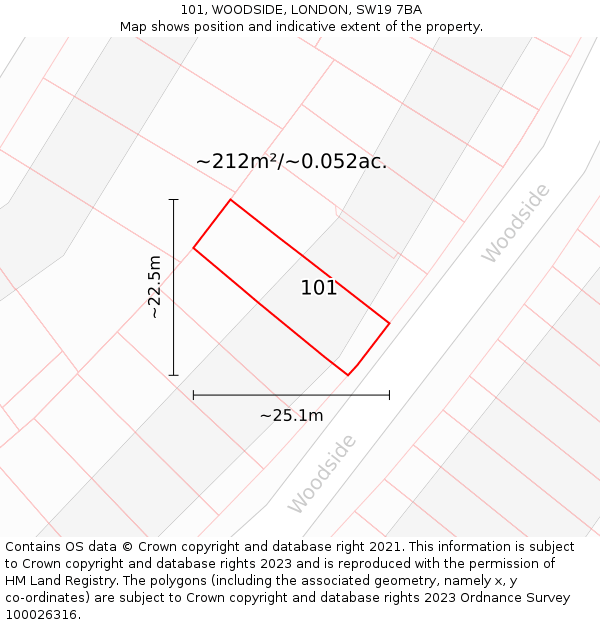 101, WOODSIDE, LONDON, SW19 7BA: Plot and title map