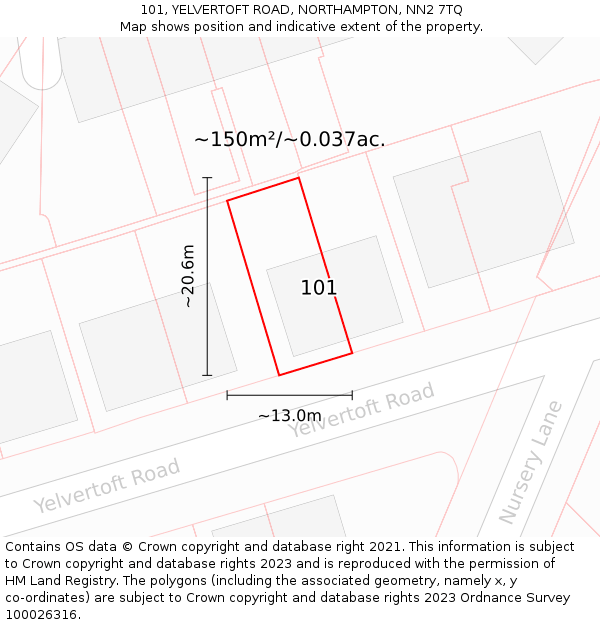 101, YELVERTOFT ROAD, NORTHAMPTON, NN2 7TQ: Plot and title map