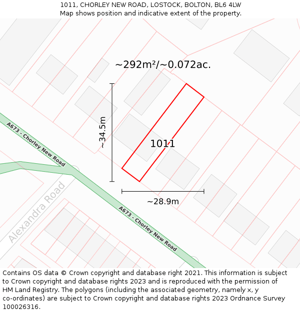 1011, CHORLEY NEW ROAD, LOSTOCK, BOLTON, BL6 4LW: Plot and title map