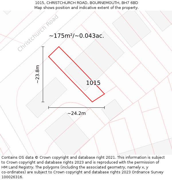 1015, CHRISTCHURCH ROAD, BOURNEMOUTH, BH7 6BD: Plot and title map