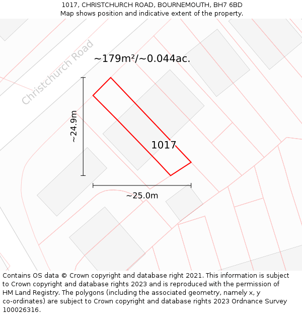 1017, CHRISTCHURCH ROAD, BOURNEMOUTH, BH7 6BD: Plot and title map