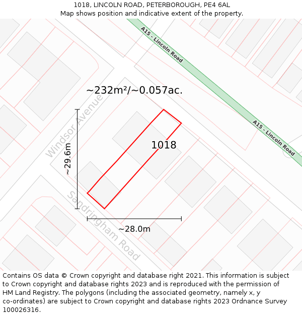 1018, LINCOLN ROAD, PETERBOROUGH, PE4 6AL: Plot and title map