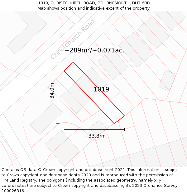 1019, CHRISTCHURCH ROAD, BOURNEMOUTH, BH7 6BD: Plot and title map