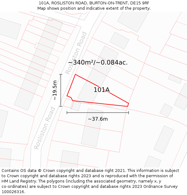 101A, ROSLISTON ROAD, BURTON-ON-TRENT, DE15 9RF: Plot and title map