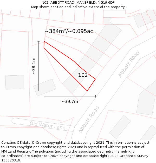 102, ABBOTT ROAD, MANSFIELD, NG19 6DF: Plot and title map